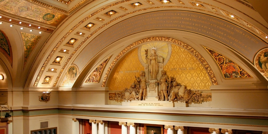Image of the architectural details and mural of the Minnesota State Capitol.  