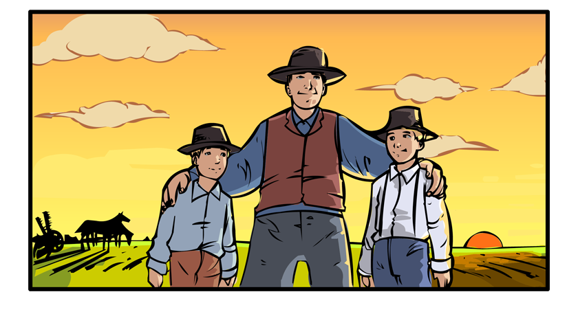 George and the boys stand proudly on the line between field and prairie.