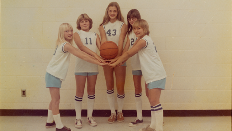 Janet with her first teammates, 1975.